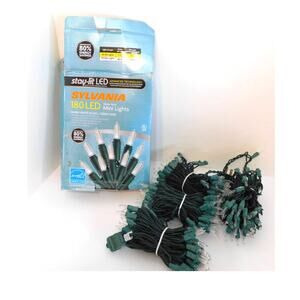 Sylvania Stay-Lit 180 LED Glass-Look Mini Lights Warm White & Green Wire